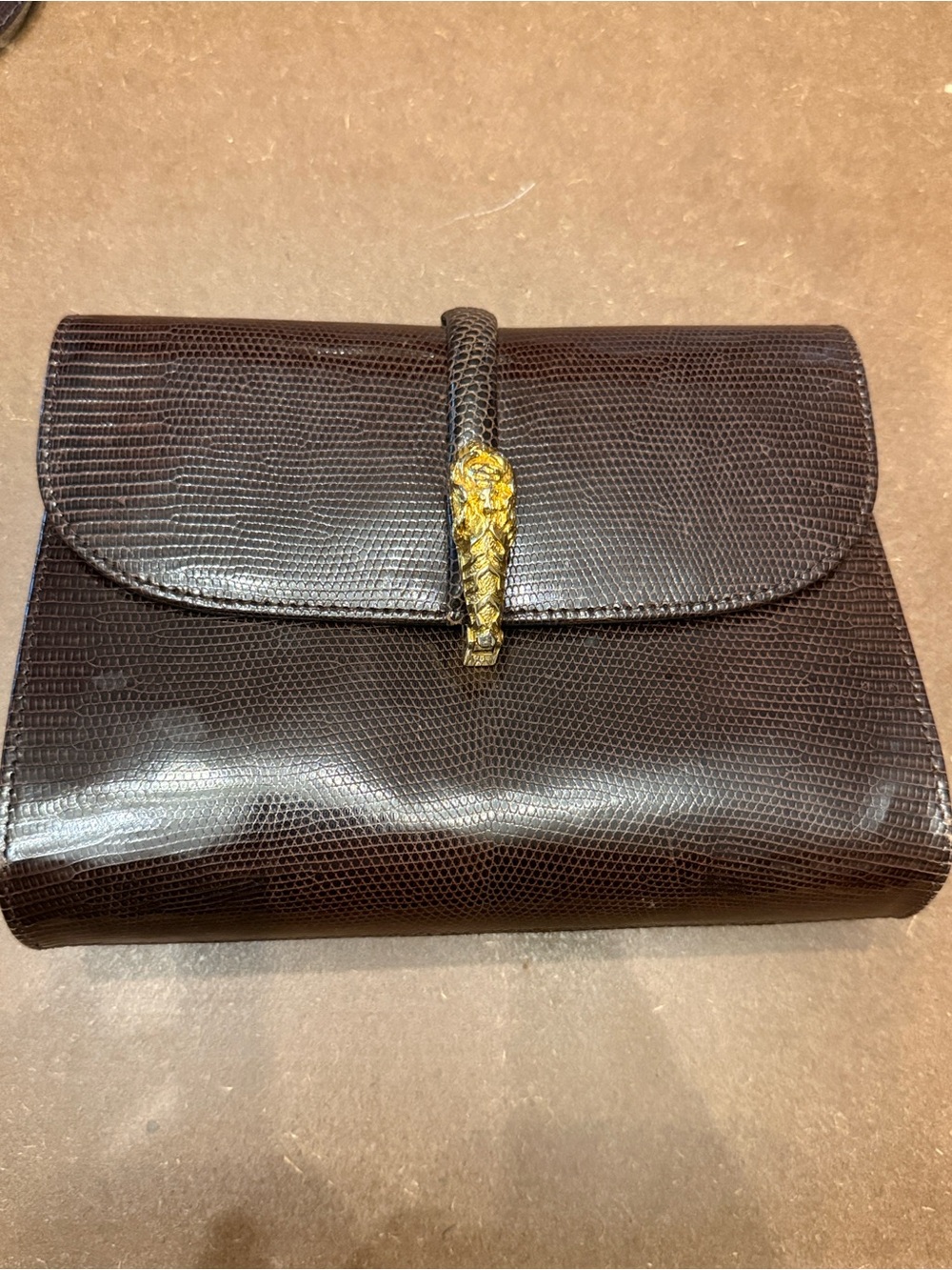 John F Florence Textured Leather Clutch with Gold Accent